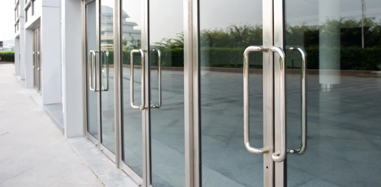 Glass entrance of a commercial building